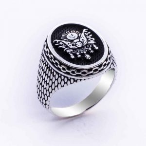 925 Ayar Gümüş Osmanlı Devlet Arması Oval Kasa Taşsız Erkek Yüzük