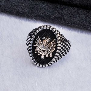 Alternative view of 925 Ayar Gümüş Osmanlı Devlet Arması Oval Kasa Taşsız Erkek Yüzük