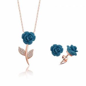 925 Ayar Gümüş Mavi Gül Kadın Takı Seti