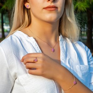 925 Ayar Gümüş Pembe Yonca Kadın Takı Seti