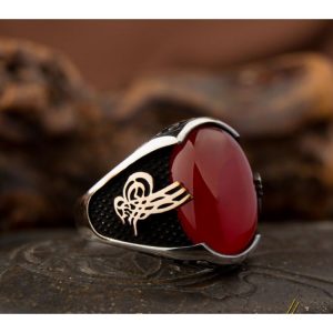 925 Ayar Gümüş Akik Taşlı Tuğra Model Yüzük