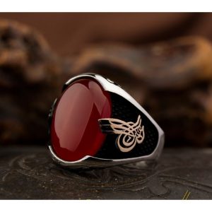 Alternative view of 925 Ayar Gümüş Akik Taşlı Tuğra Model Yüzük