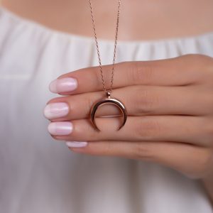 925 Ayar Gümüş Hilal Tasarımlı Rose Renk Kadın Kolye