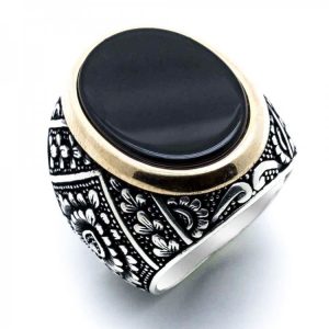 925 Ayar Gümüş Oval Düz Onıks Taşlı ErkekYüzük