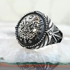 925 Ayar Gümüş Osmanlı Devlet Armalı Erkek Yüzük