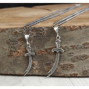 925 Ayar Gümüş Hz Ali Zülfikar Kılıç Çift Kombin Gümüş Kolye