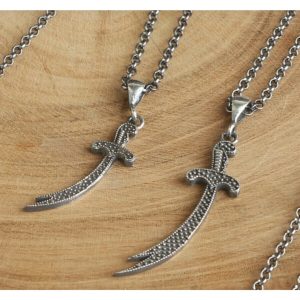 Alternative view of 925 Ayar Gümüş Hz Ali Zülfikar Kılıç Çift Kombin Gümüş Kolye