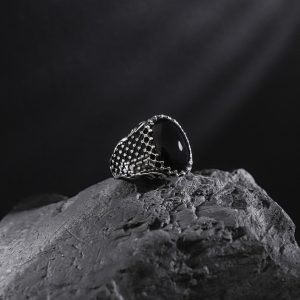 925 Ayar Gümüş Siyah oniks Taşlı Sade Erkek Yüzük