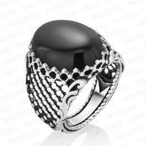 Alternative view of 925 Ayar Gümüş Siyah oniks Taşlı Sade Erkek Yüzük