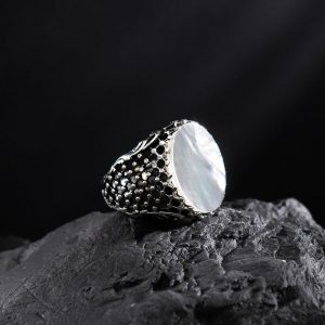 925 Ayar Gümüş Sedef Taşlı Sade Erkek Yüzük