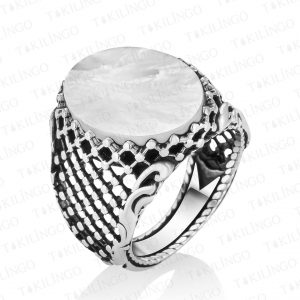 Alternative view of 925 Ayar Gümüş Sedef Taşlı Sade Erkek Yüzük