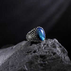 925 Ayar Gümüş Mavi Kaplangözü Taşlı Sade Erkek Yüzük