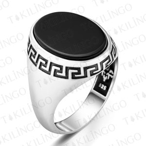 Alternative view of 925 Ayar Gümüş Siyah Zirkon Taşlı Sade Erkek Yüzük