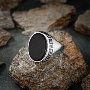 925 Ayar Gümüş Siyah Zirkon Taşlı Sade Erkek Yüzük