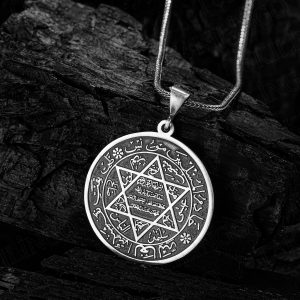 925 Ayar Gümüş Süleyman Mührü Lazer Kesim Erkek Kolye