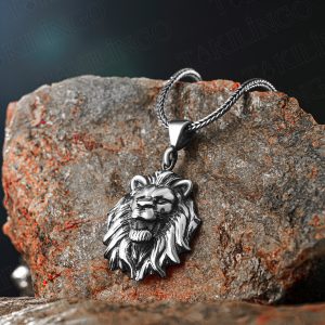 925 Ayar Gümüş Üç Boyutlu Aslan Motifli Erkek Kolye