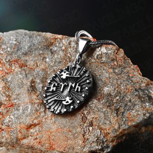 925 Ayar Gümüş Balta Motifli Göktürkçe Türk Yazılı Erkek Kolye