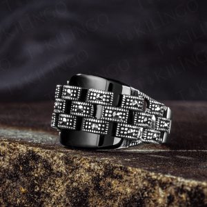 925 Ayar Gümüş Markazit Taşlı Siyah Oniks Erkek Yüzük