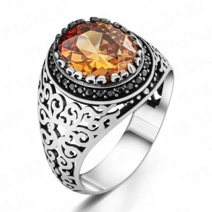 Alternative view of 925 Ayar Gümüş Şampanya Taşlı Zirkon Detaylı Erkek Yüzük