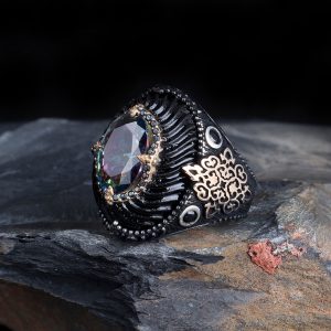 Alternative view of 925 Ayar Gümüş Özel Tasarım Şehzade Kasa Mistik Topaz Taşlı Erkek Yüzük