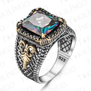 Alternative view of 925 Ayar Gümüş Mistik Topaz Taşlı Pençeli Usta İşi Erkek Yüzük