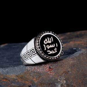 925 Ayar Gümüş Mührü Şerif Motifli Zirkon Taşlı Erkek Yüzük