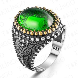 Alternative view of 925 Ayar Gümüş Yeşil Akik Taşlı Erkek Yüzük