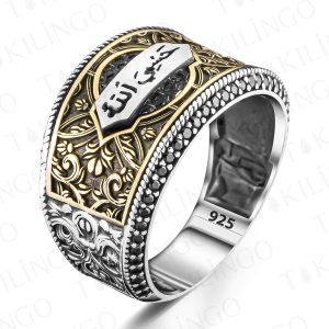 Alternative view of 925 Ayar Gümüş Hasbiyallah Yazılı Kalem İşlemeli Erkek Yüzük