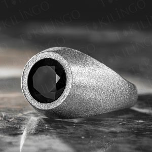 925 Ayar Gümüş Siyah Zirkon Taşlı Yuvarlak Sade Erkek Yüzük