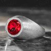 925 Ayar Gümüş Yuvarlak Kırmızı Ruby Taşlı Sade Erkek Yüzük