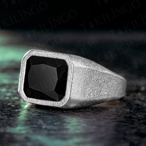 925 Ayar Gümüş Siyah Zirkon Taşlı Sade Erkek Yüzük