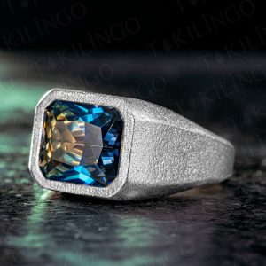 925 Ayar Gümüş Topaz Taşlı Sade Erkek Yüzük