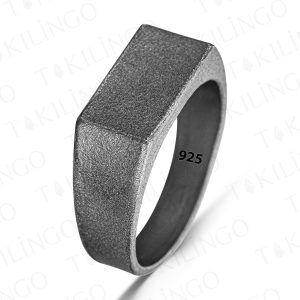 Alternative view of 925 Ayar Gümüş Siyah Rodyum Kaplama Sade Taşsız Erkek Yüzük