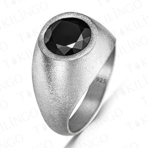 Alternative view of 925 Ayar Gümüş Siyah Zirkon Taşlı Yuvarlak Sade Erkek Yüzük