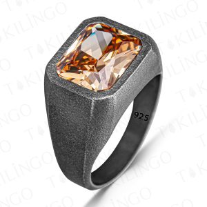 Alternative view of 925 Ayar Gümüş Oksitli Şampanya Zirkon Taşlı Erkek Yüzük