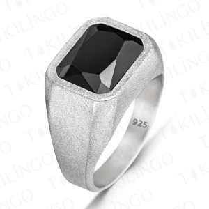 Alternative view of 925 Ayar Gümüş Siyah Zirkon Taşlı Sade Erkek Yüzük