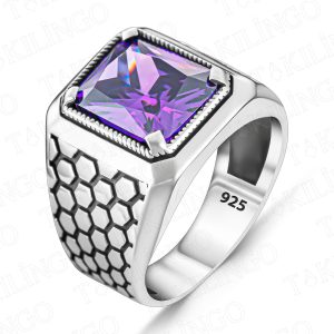 Alternative view of 925 Ayar Gümüş Ameteist Taşlı Usta İşi Erkek Yüzük