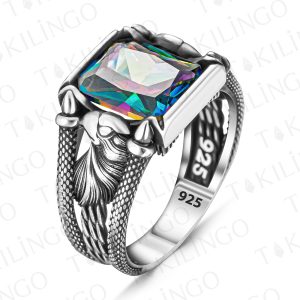 Alternative view of 925 Ayar Gümüş Mistik Topaz Taşlı Kartal Motifli Erkek Yüzük