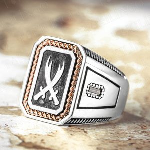 925 Ayar Gümüş Hz.Ali Zülfikar Kılıç Tasarımlı Erkek Yüzük