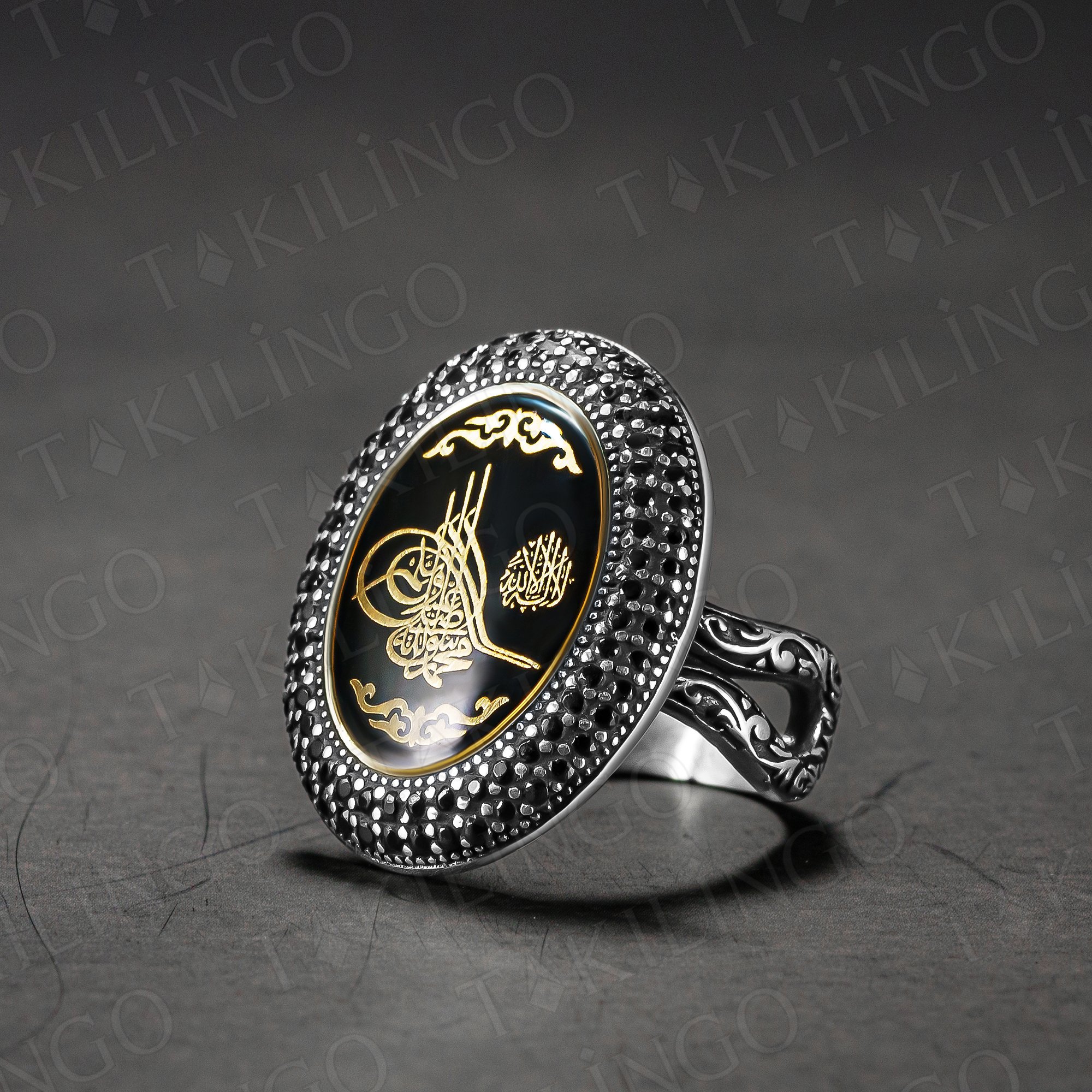 925 Ayar Gümüş Osmanlı Tuğra Motifli Zirkon Taş Detaylı Kadın Yüzük