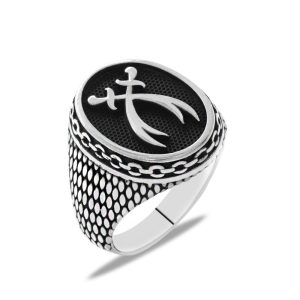 925 Ayar Gümüş Hz.Ali Zülfikar Kılıcı Temalı Taşsız Erkek Yüzük