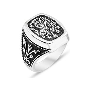 925 Ayar Gümüş Osmanlı Arma Motifli Taşsız Erkek Yüzük