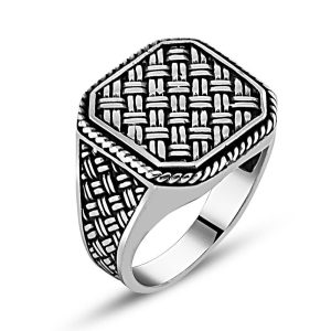925 Ayar Gümüş Hasır Desenli Taşsız Erkek Yüzük
